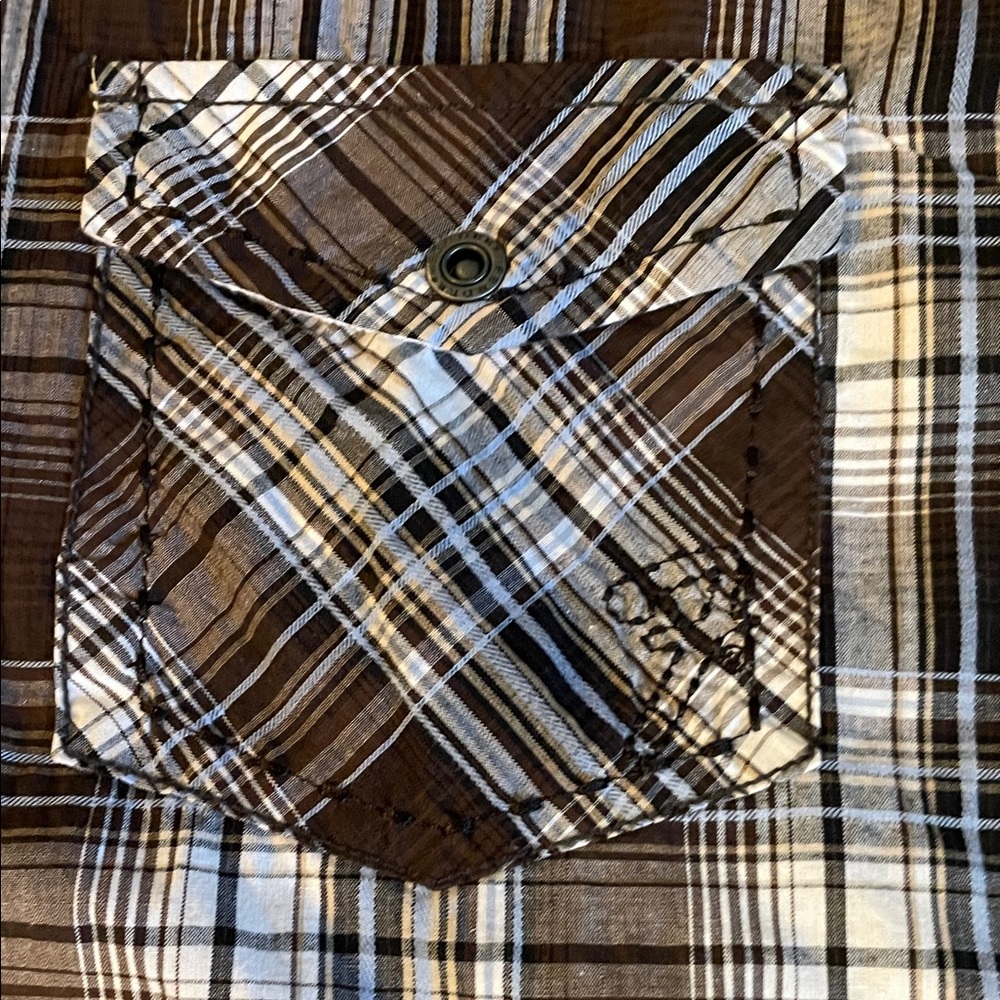 Fender Custom Shop Men's XXL Brown Plaid Western-style Snap Shirt Long Sleeves - Picture 6 of 9